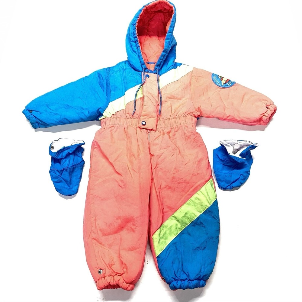 Vintage Gerber Time Zone UFO Snow Suit 18 Months Red, Green Blue With Gloves